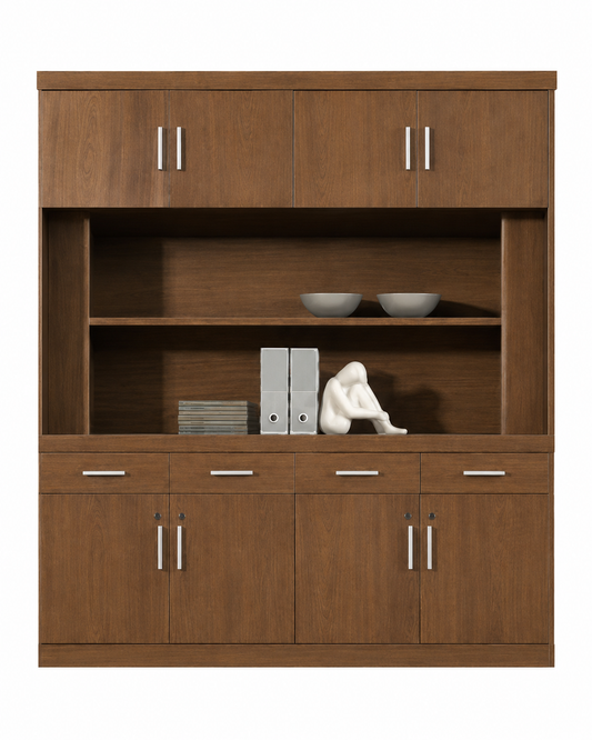 Large Luxury Real Light Walnut Wood Veneer Executive Bookcase with Open Shelving - 2000mm - KM5B44