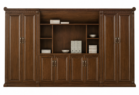 High Quality Large Walnut Real Wood Veneer Executive Bookcase & Open Display Unit - 4000mm - KM5J08
