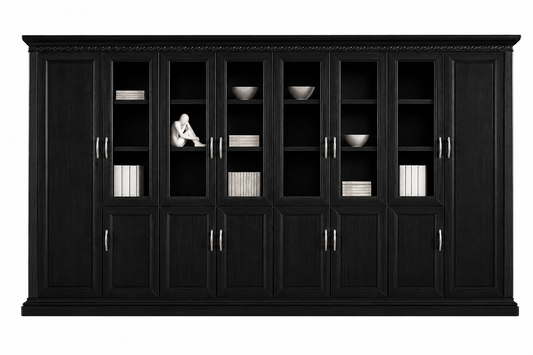 Extra Wide Black Ash Real Wood Veneer High Quality Executive Bookcase with Glass - 4200mm - KM8B8