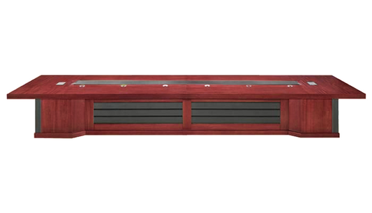 Cherry Rosewood Real Wood Veneer Luxury Boardroom Table with Black Leather Detailing - 5000mm to 6000mm - KT5B60