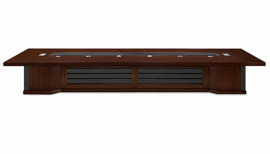 Walnut Real Wood Veneer Luxury Boardroom Table with Black Leather Detailing - 5000mm to 6000mm - KT5B60