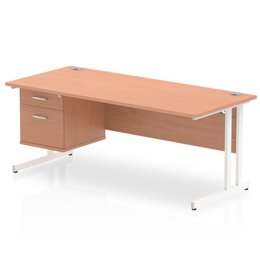 Impulse Cantilever Straight Desk With Single Fixed Pedestal - 1800mm - Multiple Colour Options