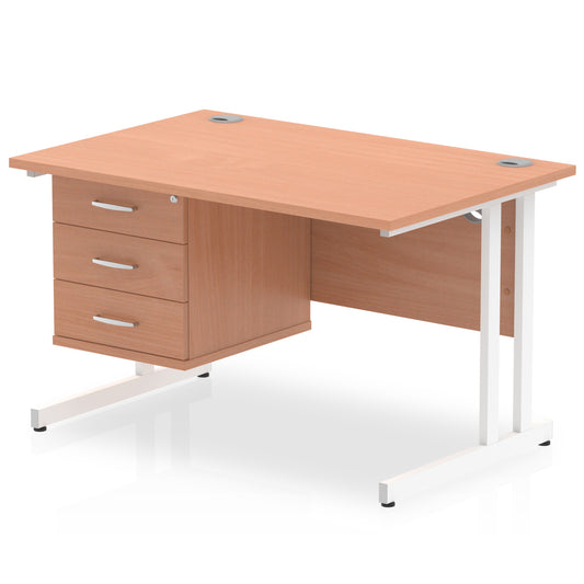 Impulse Cantilever Straight Desk With Single Fixed Pedestal - 1200mm - Multiple Colour Options