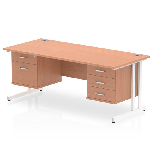 Impulse Cantilever Straight Desk With Two Fixed Pedestal - 1800mm - Multiple Colour Options