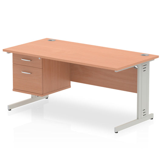 Impulse Cable Managed Straight Desk With Single Fixed Pedestal - 1600mm - Multiple Colour Options