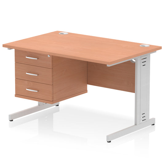 Impulse Cable Managed Straight Desk With Single Fixed Pedestal - 1200mm - Multiple Colour Options