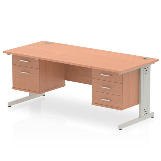 Impulse Cable Managed Straight Desk With Two Fixed Pedestal - 1600mm - Multiple Colour Options