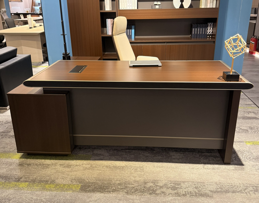 Modern Walnut Home Corner Office Desk with Brass Metal Trim and Storage - 1800mm or 2000mm – MK-D03
