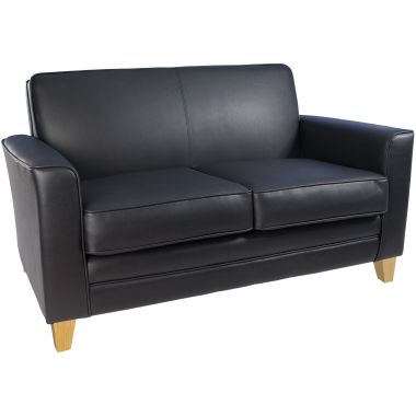 Black Leather Faced Reception Sofa - Single & Twin Option