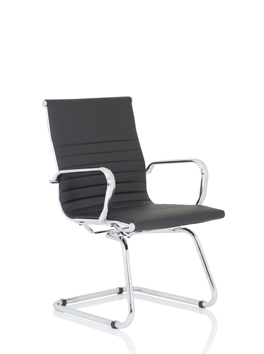 Nola Bonded Leather Cantilever Visitor Chair with Fixed Chrome Arms - Black or White