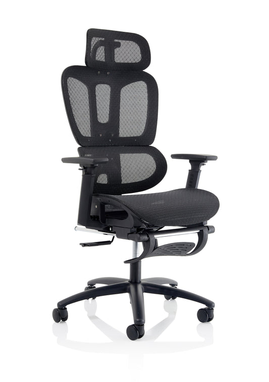 Horizon Black Mesh Chair With Height Adjustable Arms and Footrest