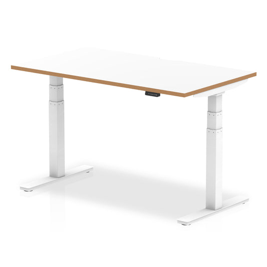 Oslo Air Height Adjustable Desk White Top Natural Wood Edge White Frame - 1200mm, 1400mm, 1600mm