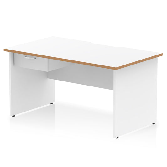 Impulse Scalloped Edge Panel End Straight Desk Frame With Single One Drawer Fixed Pedestal - 1200mm, 1400mm, 1600mm