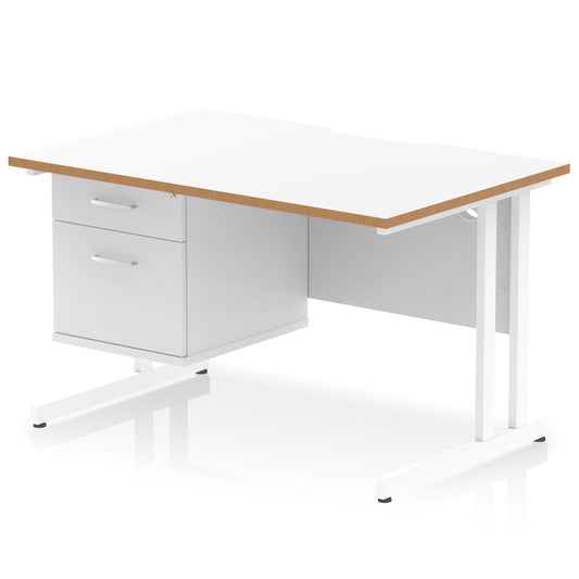 Impulse Scalloped Edge Cantilever Straight Desk With Single Fixed Pedestal - 1200mm - Multiple Colour Options