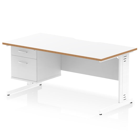 Impulse Scalloped Edge Cable Managed Straight Desk With Single Fixed Pedestal - 1600mm - Multiple Colour Options