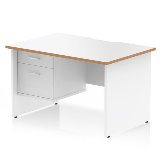 Impulse Scalloped Edge Panel End Straight Desk With Single Fixed Pedestal - 1200mm - Multiple Colour Options