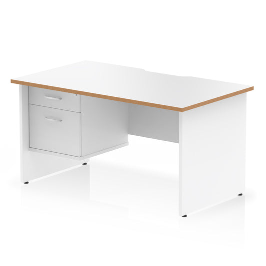 Impulse Scalloped Edge Panel End Straight Desk With Single Fixed Pedestal - 1400mm - Multiple Colour Options