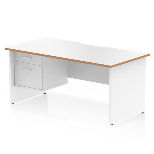 Impulse Scalloped Edge Panel End Straight Desk With Single Fixed Pedestal - 1600mm - Multiple Colour Options