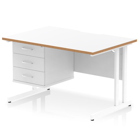 Impulse Scalloped Edge Cantilever Straight Desk With Single Fixed Pedestal - 1200mm - Multiple Colour Options