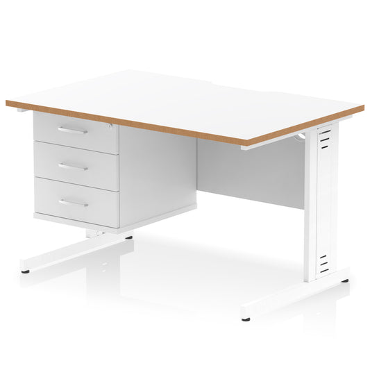 Impulse Scalloped Edge Cable Managed Straight Desk With Single Fixed Pedestal - 1200mm - Multiple Colour Options