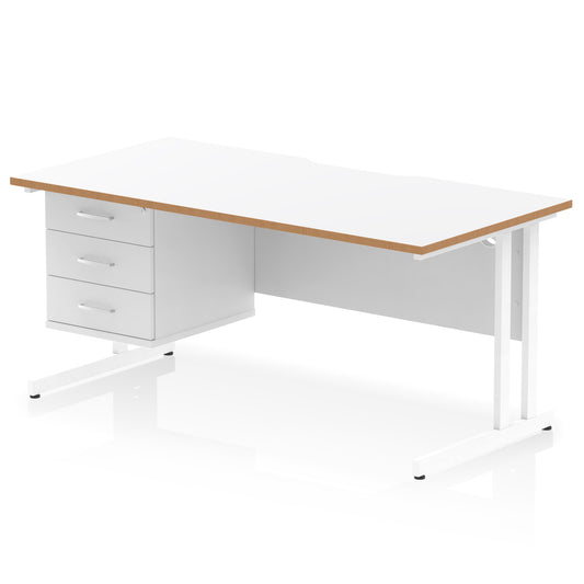 Impulse Scalloped Edge Cable Managed Straight Desk With Single Fixed Pedestal - 1600mm - Multiple Colour Options