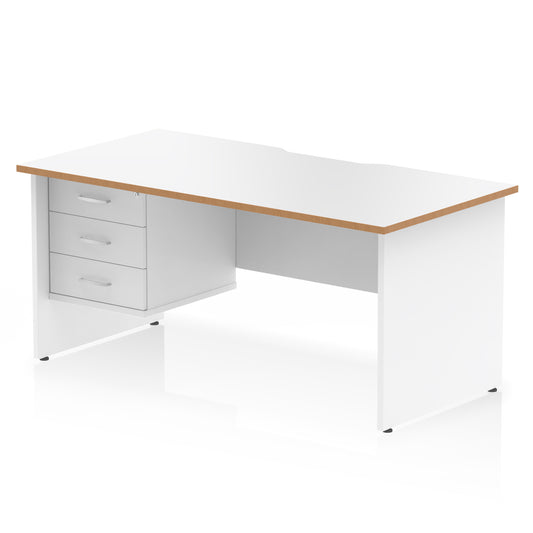 Impulse Scalloped Edge Panel End Straight Desk With Single Fixed Pedestal - 1600mm - Multiple Colour Options