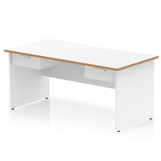 Impulse Scalloped Edge Panel End Straight Desk Frame With x2 One Drawer Fixed Pedestals - 1600mm