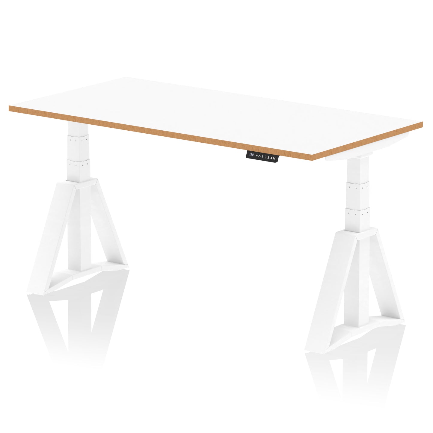 Oslo Air Height Adjustable Desk White Top Natural Wood Edge White Frame - 1200mm, 1400mm, 1600mm