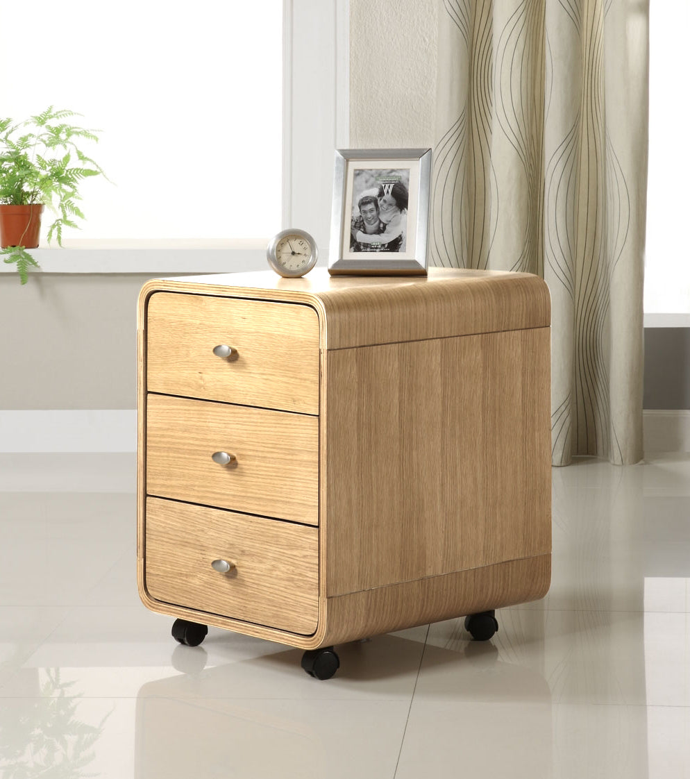 Contemporary Mobile Three Drawer Pedestal in Oak - 440mm - PC201-3DRW