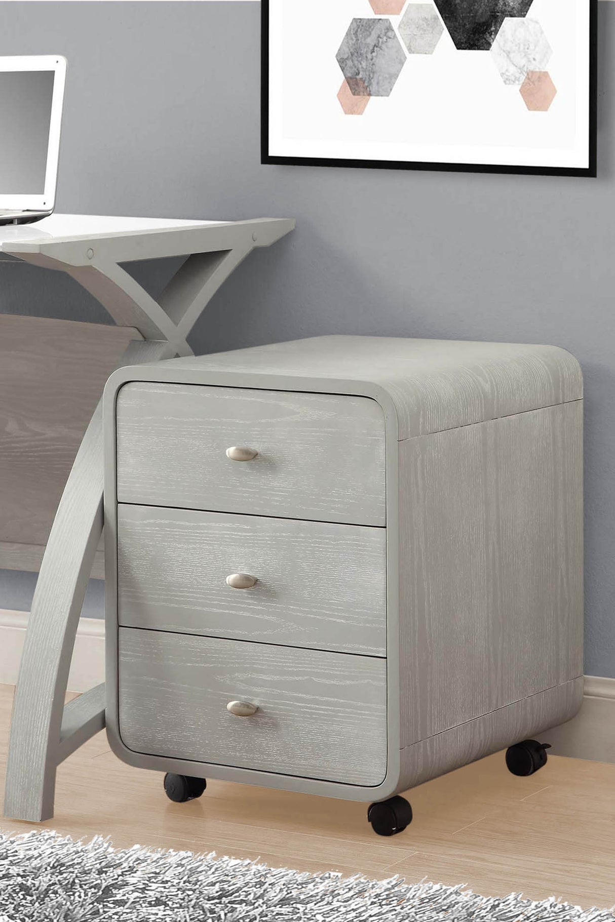 Contemporary Mobile Three Drawer Pedestal in Grey - 440mm - PC201-3DRW