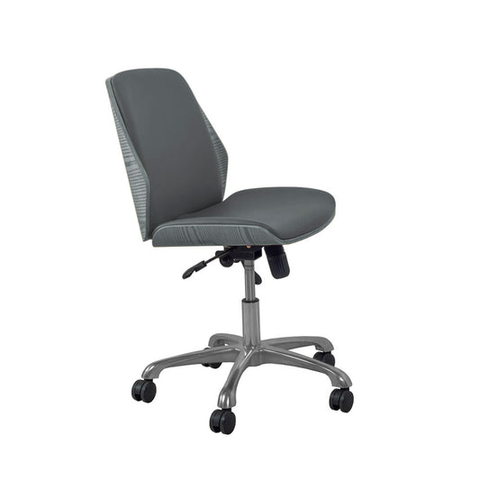 Modern Faux Leather Office Chair with Grey Wood Veneer Shell - Grey - PC211