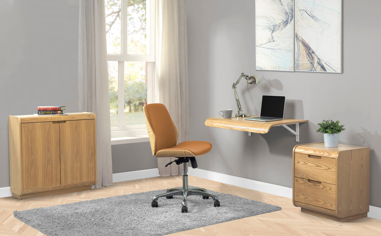 Modern Faux Leather Office Chair with Oak Wood Veneer Shell - Tan - PC211