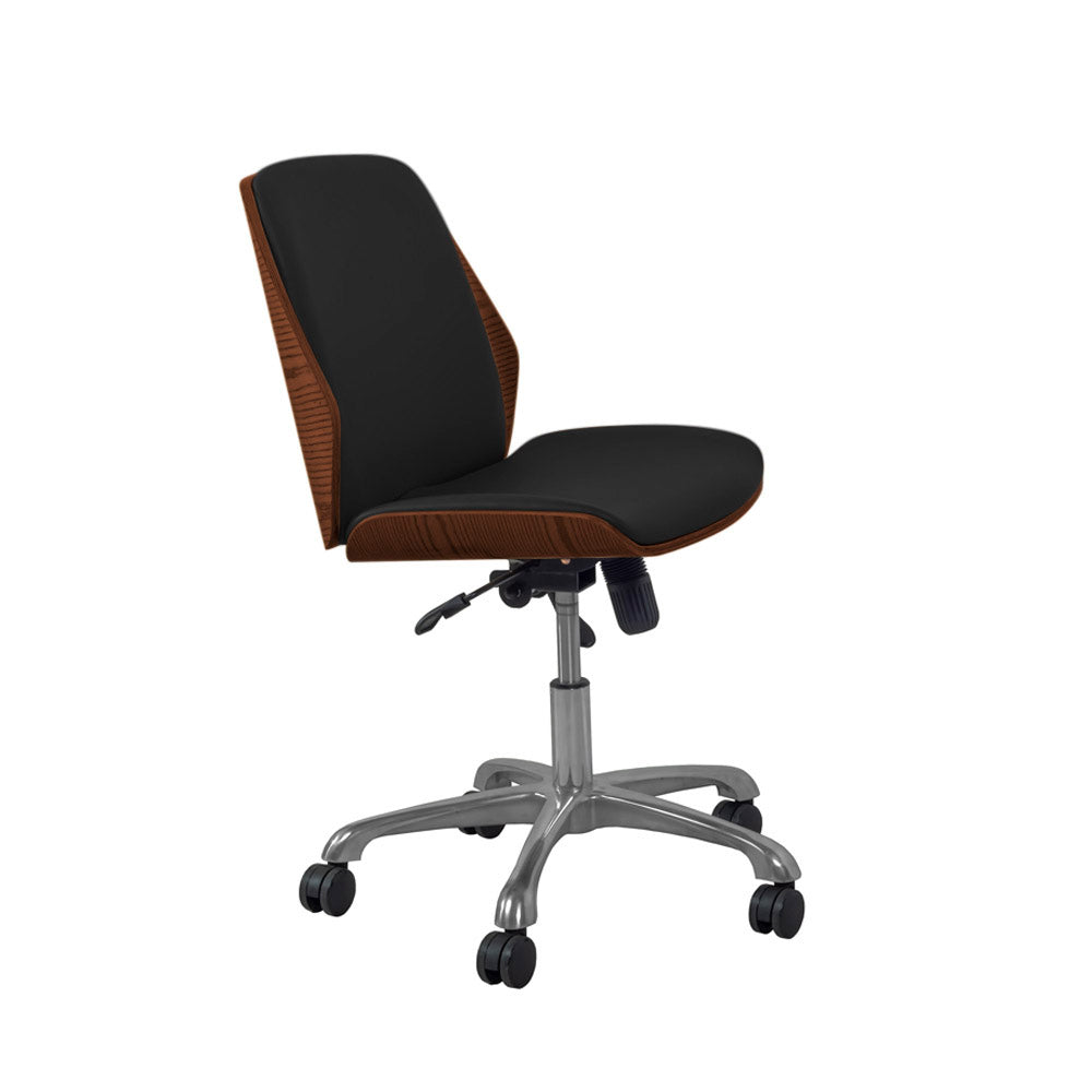 Modern Faux Leather Office Chair with Walnut Wood Veneer Shell - Black - PC211