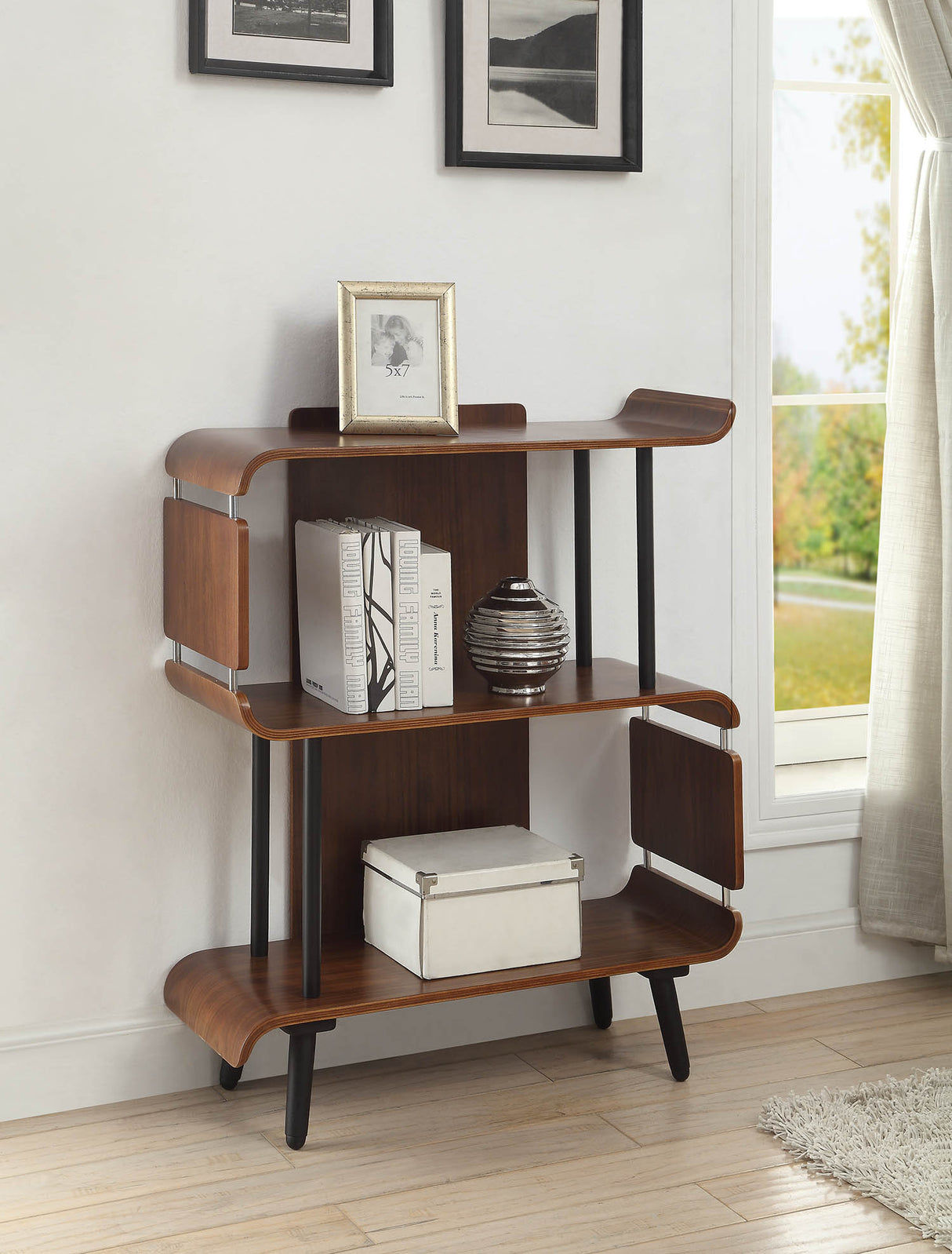Contemporary Open Storage Short Bookcase in Walnut - 800mm - PC611