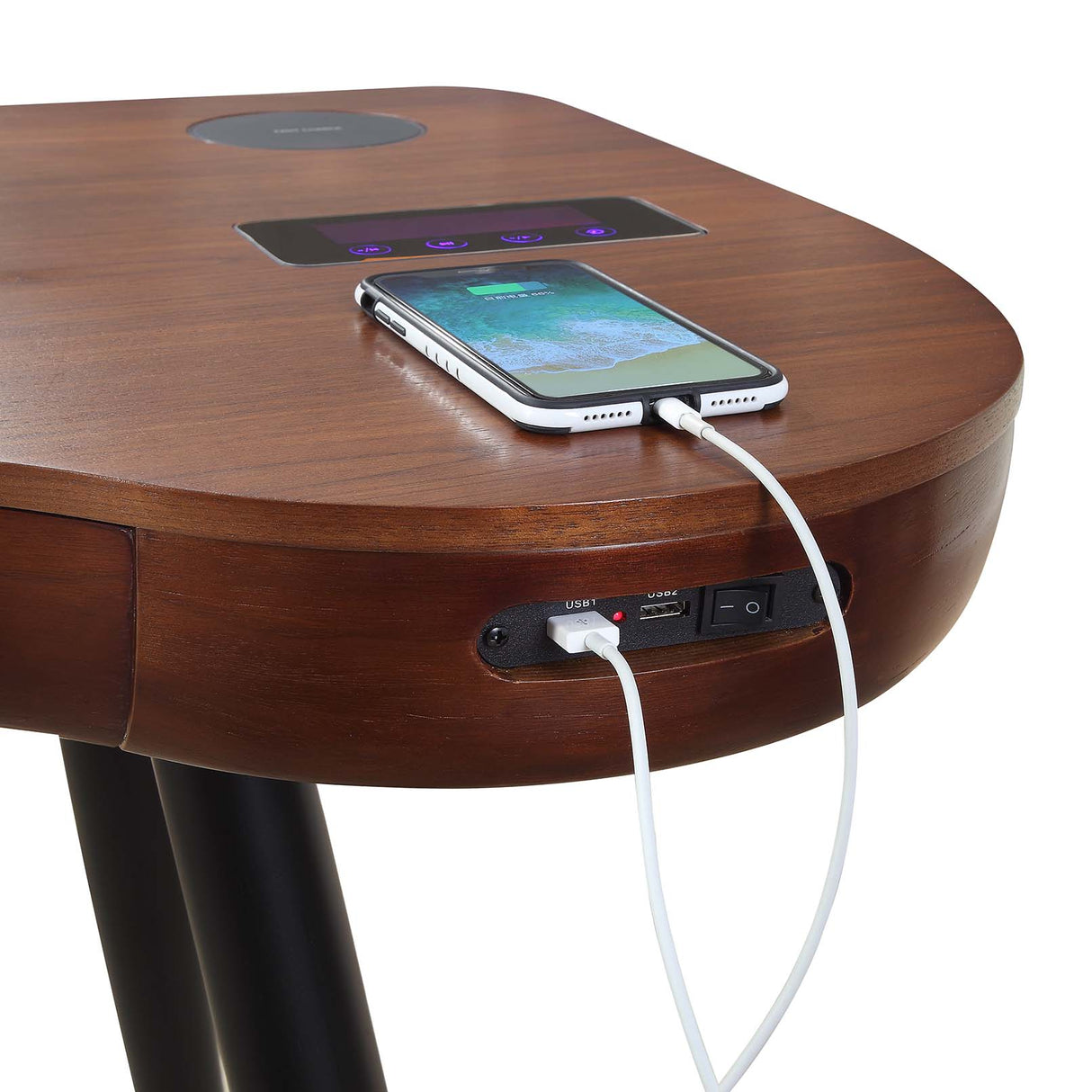 Smart Contemporary Quality Home Glass Office Desk in Walnut - Built in Speakers, Bluetooth, Wireless Charging and USB - 1200mm - PC711