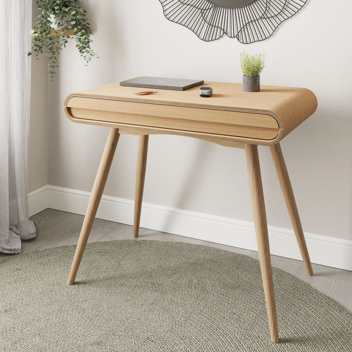 Contemporary Quality Home Office Desk with Drawer in Oak - 900mm - PC810