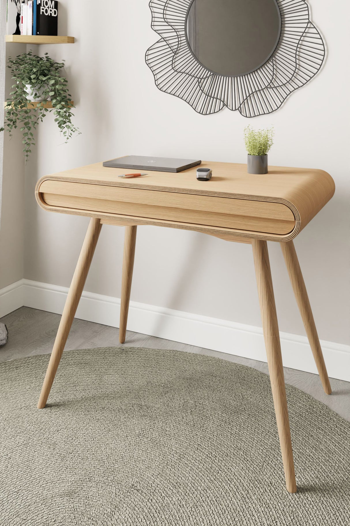 Contemporary Quality Home Office Desk with Drawer in Oak - 900mm - PC810