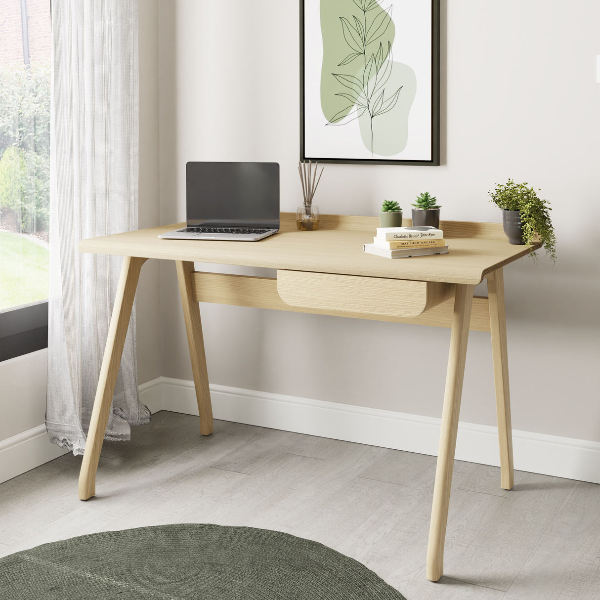 Contemporary Quality Home Office Desk with Drawer in Oak - 1250mm - PC811
