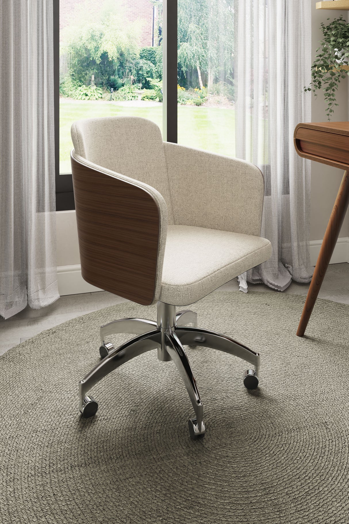 Elegant Fabric Office Chair with Walnut Wood Veneer Shell - PC812