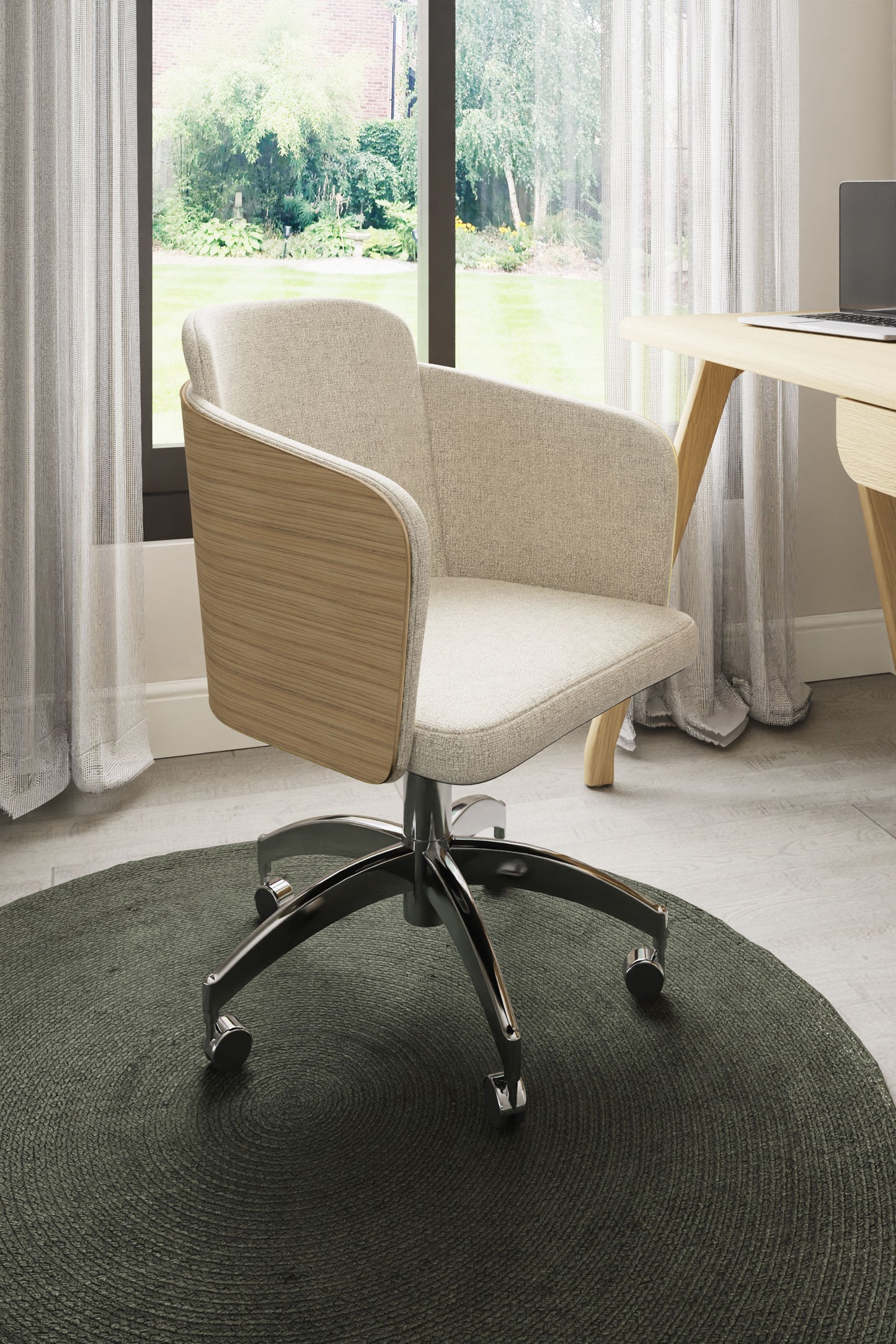 Elegant Fabric Office Chair with Oak Wood Veneer Shell - PC812