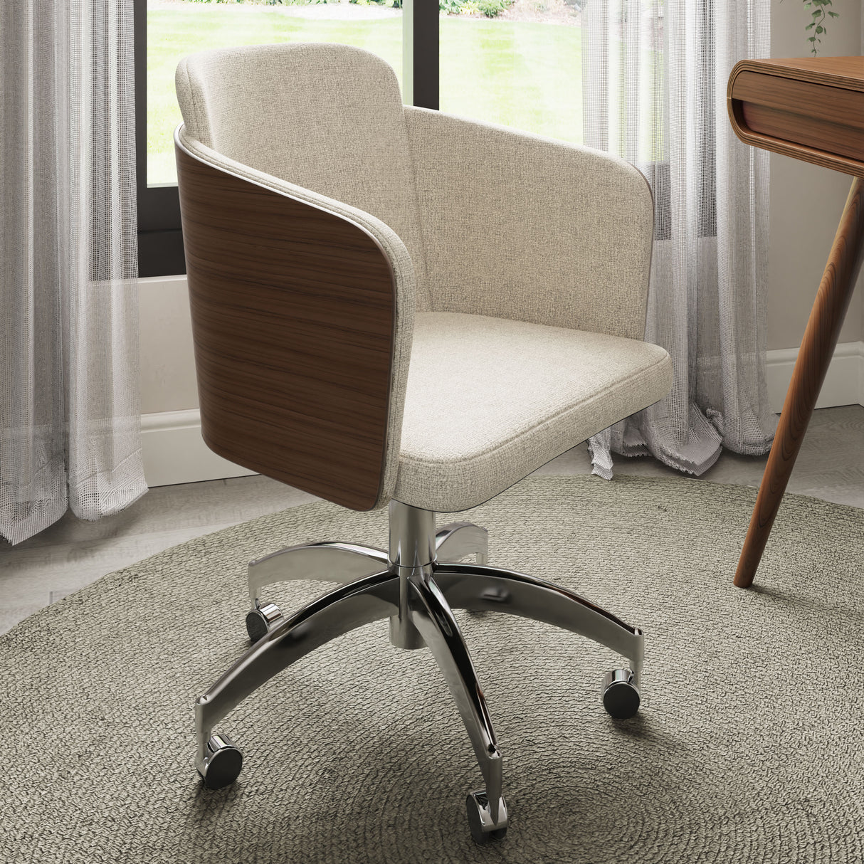 Elegant Fabric Office Chair with Walnut Wood Veneer Shell - PC812