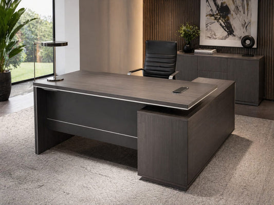 Modern Home Grey Oak Corner Executive Office Desk with Integrated Storage - 1400mm - PM02-D01-14