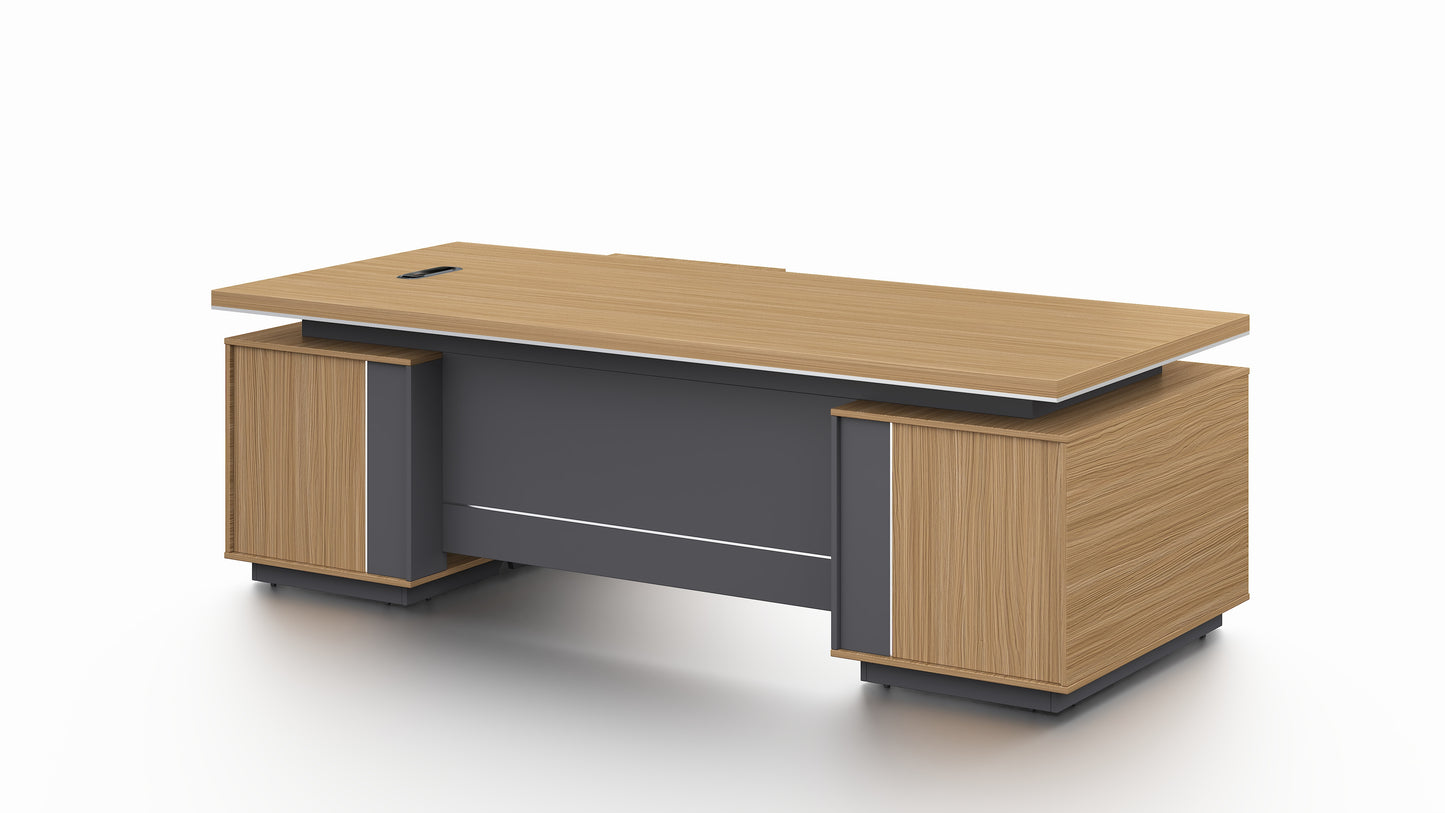 Modern Large Walnut Corner Executive Office Desk with Integrated Storage - 2400mm - PM02-D05
