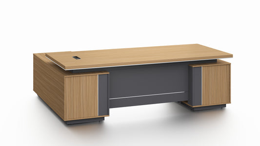 Modern Large Walnut Corner Executive Office Desk with Integrated Storage - 2400mm - PM02-D05