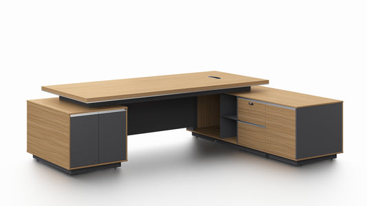 Modern Large Walnut Corner Executive Office Desk with Integrated Storage - 2800mm - PM02-D05