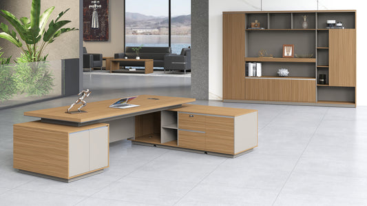 Modern Extra Large Walnut Bookcase with Doors & Open Shelving - 2800mm - PM02-S01