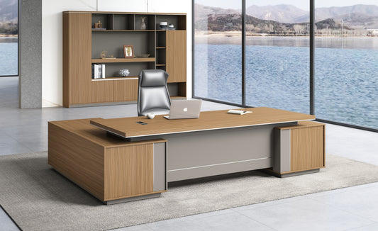 Modern Large Walnut Corner Executive Office Desk with Integrated Storage - 2400mm - PM02-D05