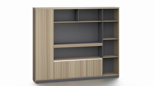 Modern Large Golden Oak Bookcase with Doors & Open Shelving - 2400mm - PM02-S01