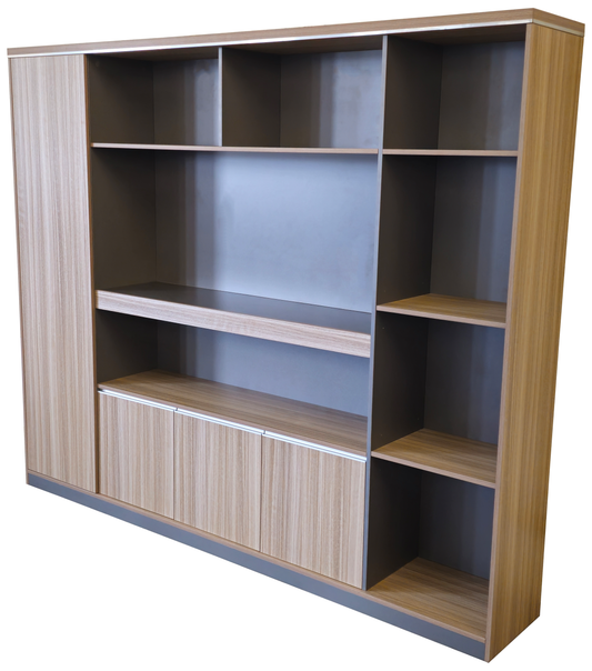Modern Large Golden Oak Bookcase with Doors & Open Shelving - 2400mm - PM02-S01