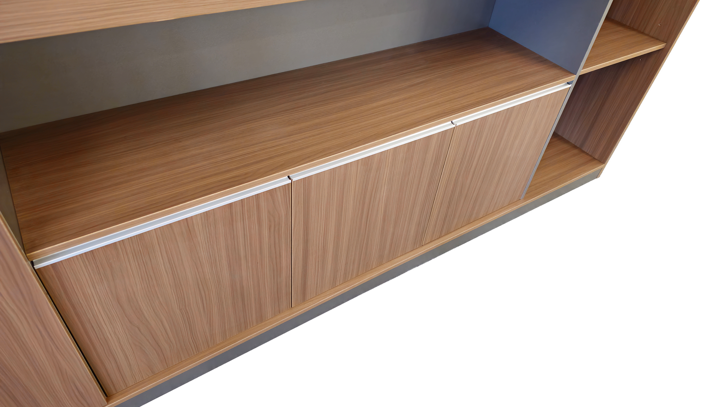 Modern Large Walnut Bookcase with Doors & Open Shelving - 2400mm - PM02-S01